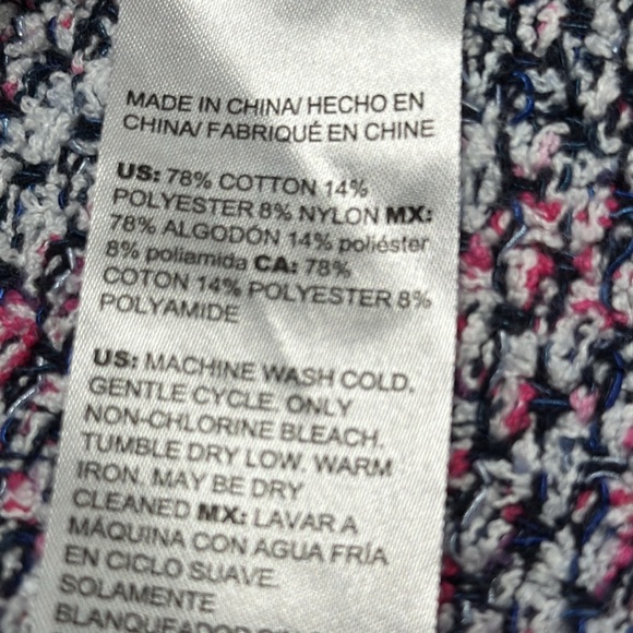 Chicos pink & blue marled nubby mid weight cardigan sweater with fringe, XL - Picture 10 of 10